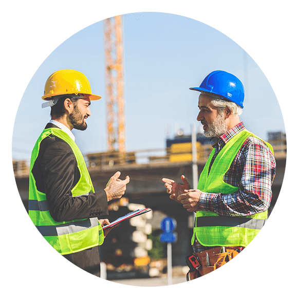 Picture of two construction workers talking