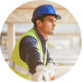 Picture of a construction worker in a blue hard hat